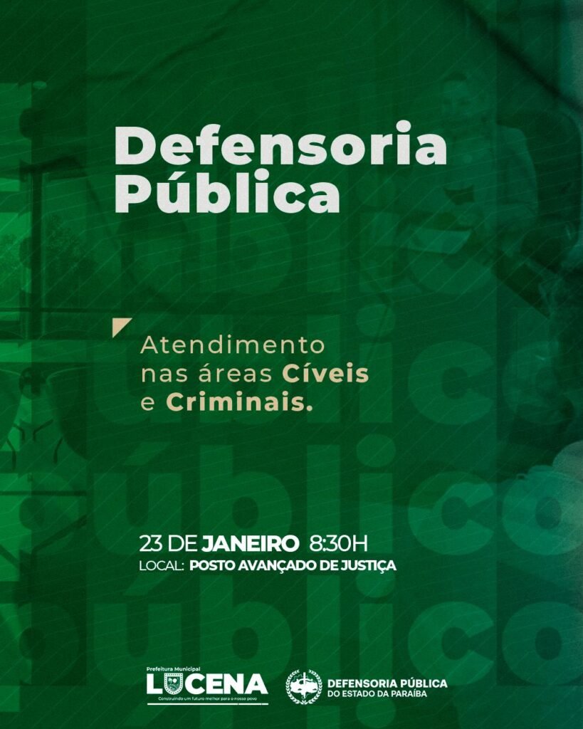 Defensoria Pública Geral do Estado retorna aos atendimentos gratuitos em Lucena nesta quinta-feira (23), para a temporada 2025